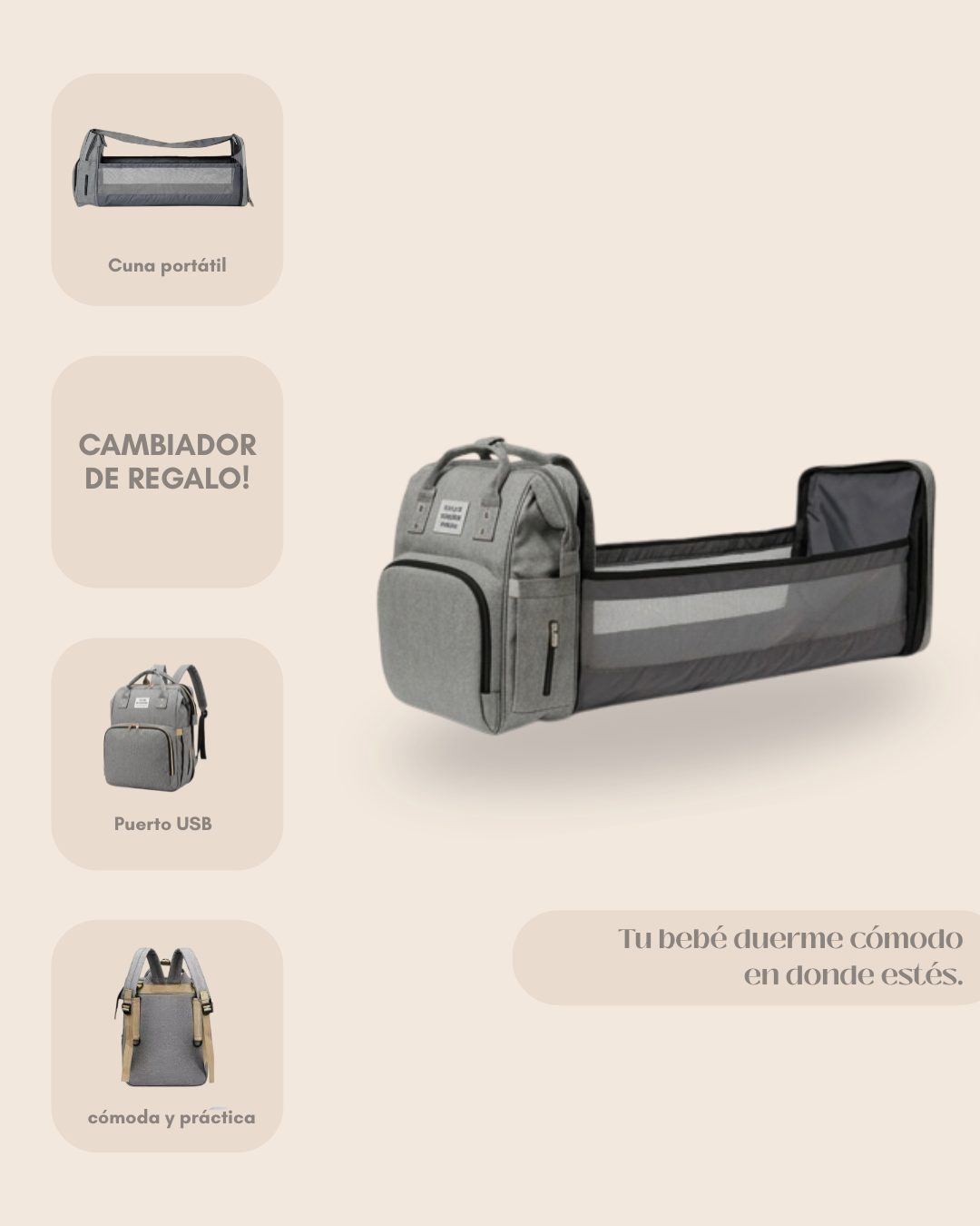Cuna portátil desplegada con cambiador de regalo y puerto USB
